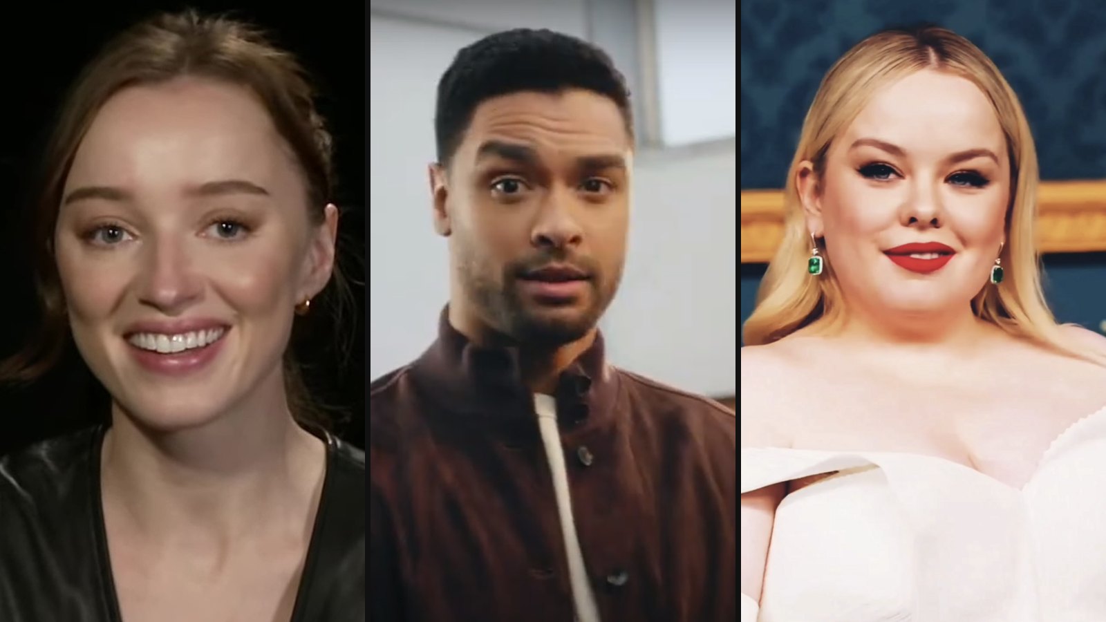 Phoebe Dynevor, Regé-Jean Page og Nicola Coughlan fra Bridgerton