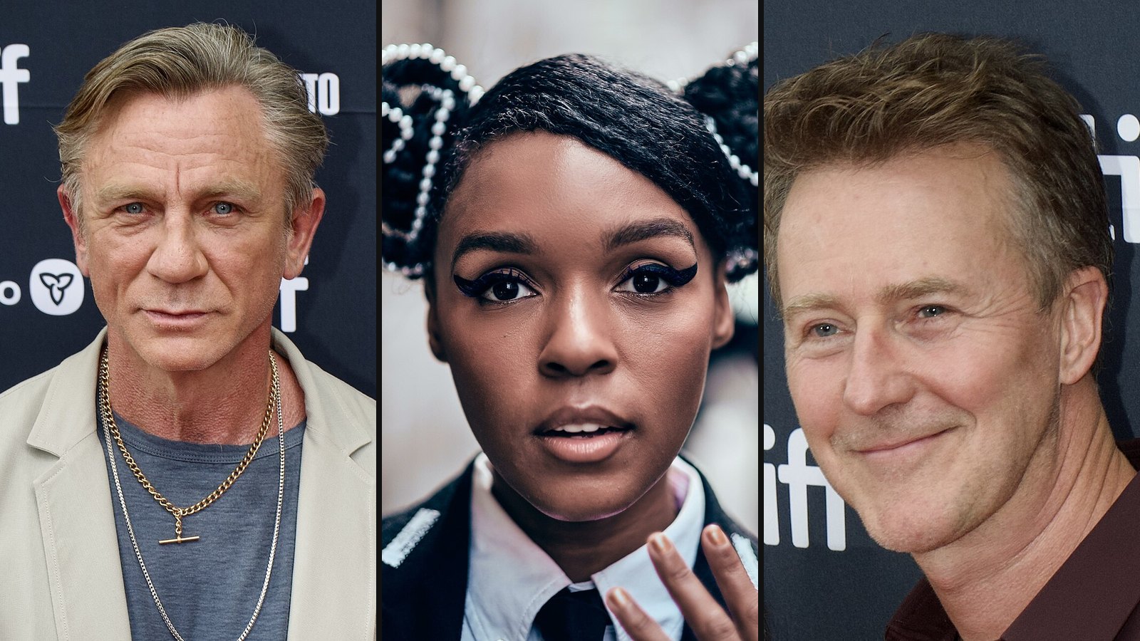 Daniel Craig, Janelle Monáe og Edward Norton fra Glass Onion: A Knives Out Mystery