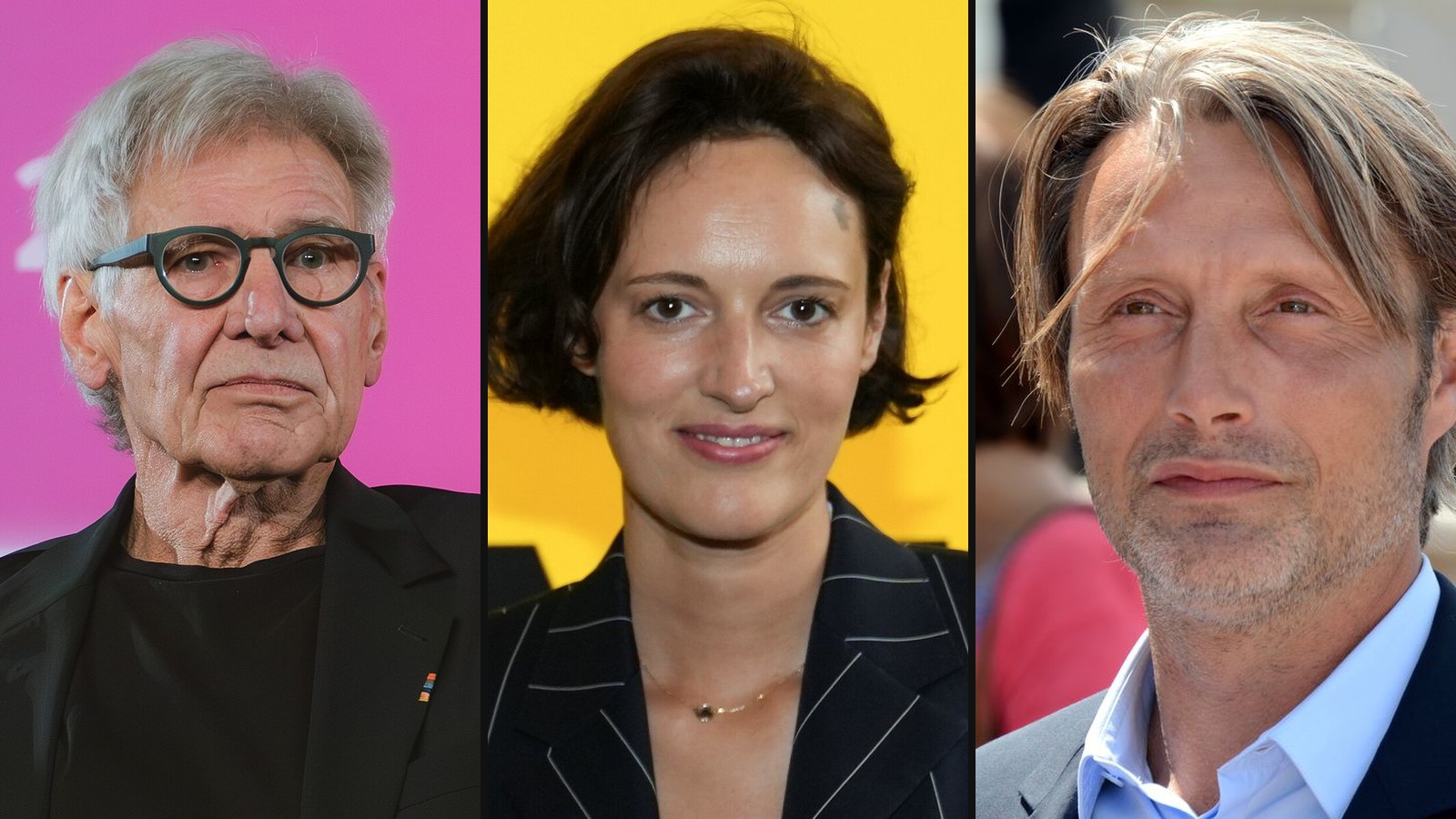Harrison Ford, Phoebe Waller-Bridge og Mads Mikkelsen fra Indiana Jones 5