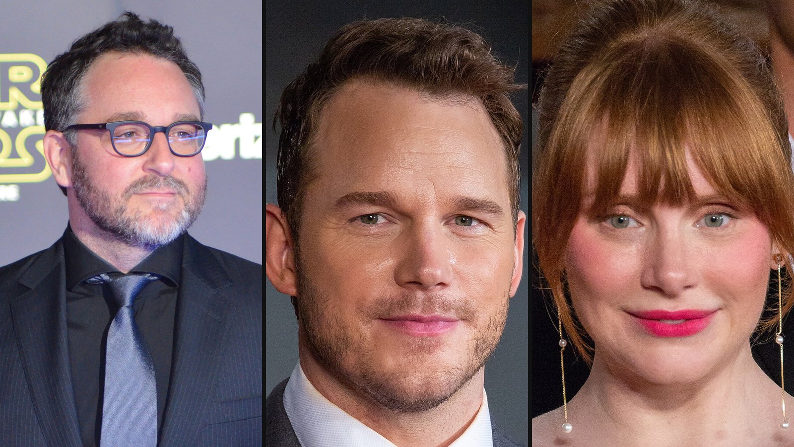 Colin Trevorrow, Chris Pratt og Bryce Dallas Howard fra Jurassic World: Dominion