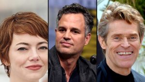 Emma Stone, Mark Ruffalo og Willem Dafoe fra Poor Things