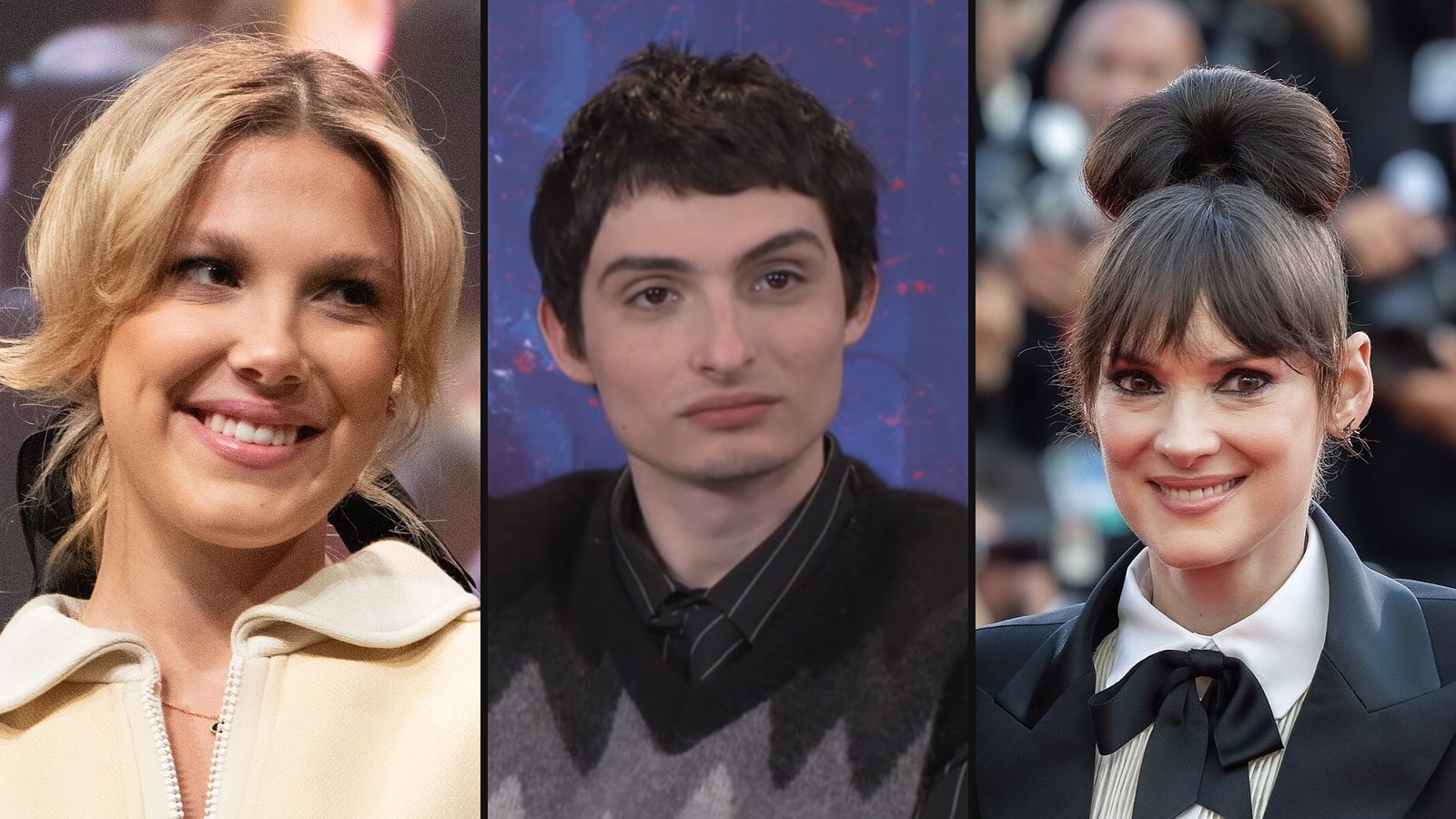 Millie Bobby Brown, Finn Wolfhard og Winona Ryder fra Stranger Things