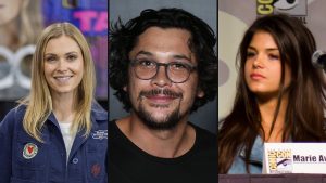 Eliza Taylor, Bob Morley og Marie Avgeropoulos fra The 100