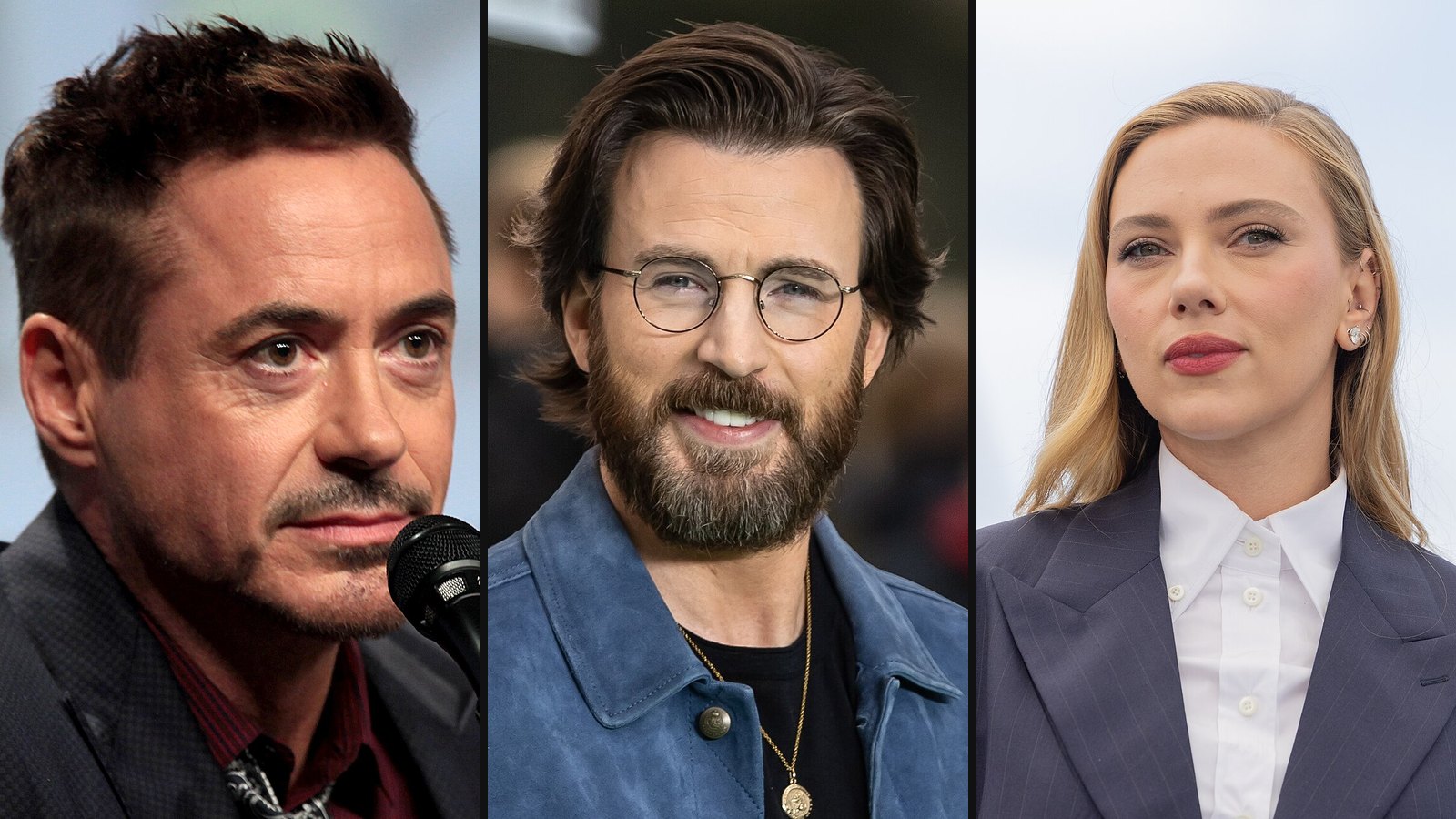 Robert Downey Jr., Chris Evans og Scarlett Johansson fra The Avengers