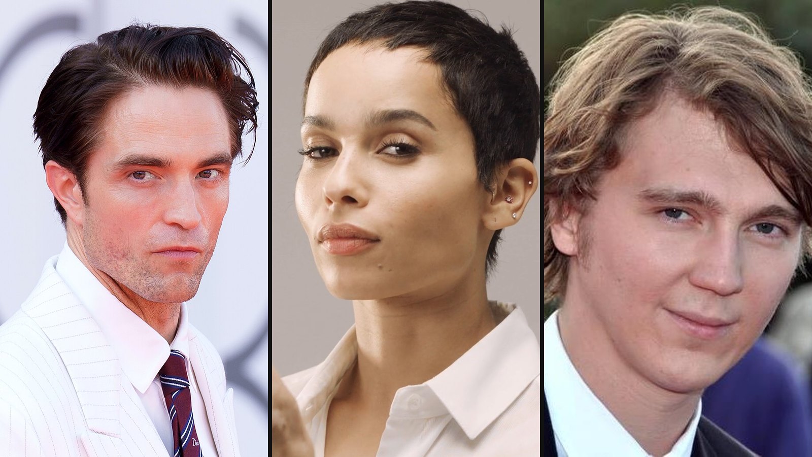 Robert Pattinson, Zoë Kravitz og Paul Dano fra The Batman
