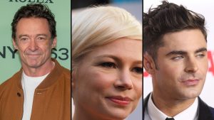 Hugh Jackman, Michelle Williams og Zac Efron fra The Greatest Showman