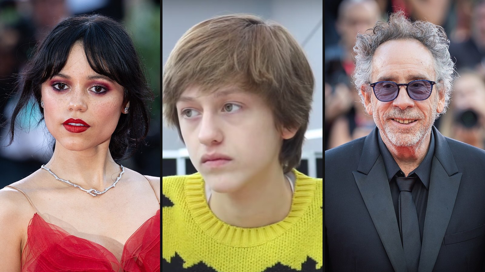 Jenna Ortega, Percy Hynes White og Tim Burton fra Wednesday